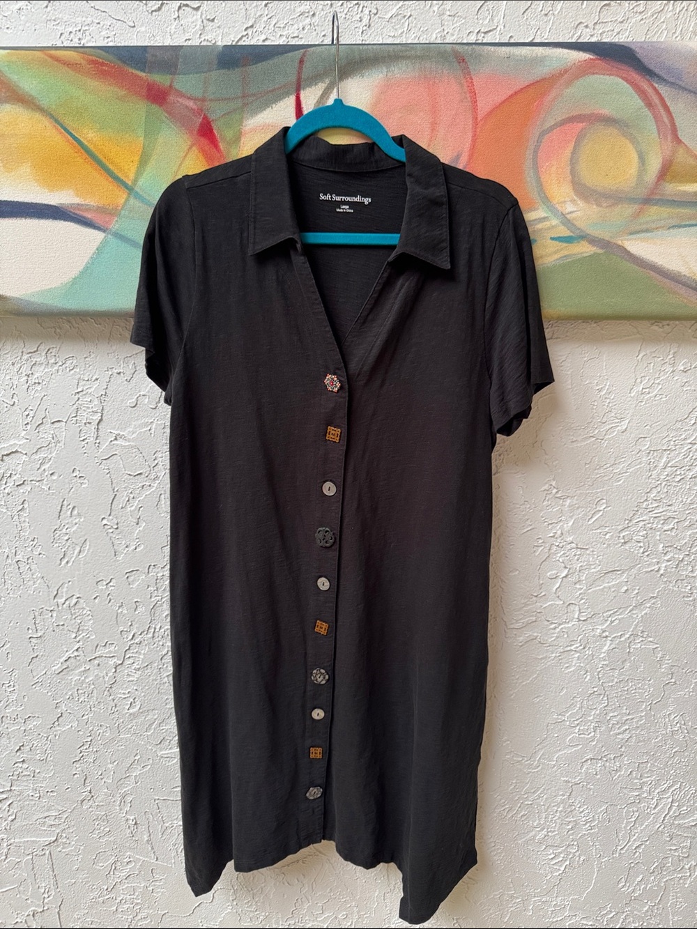 Soft Surroundings Black Short-Sleeve Button-Front Shirt With Pockets
